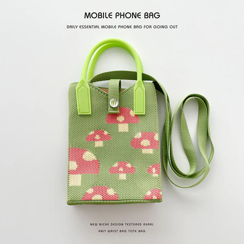 Pink Heart Shape Mini Phone Bag Knit Tote - Image 54