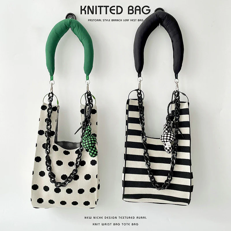 Polka dot striped knitted shoulder bag - Image 3