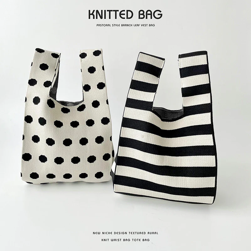Polka dot striped knitted shoulder bag - Image 4