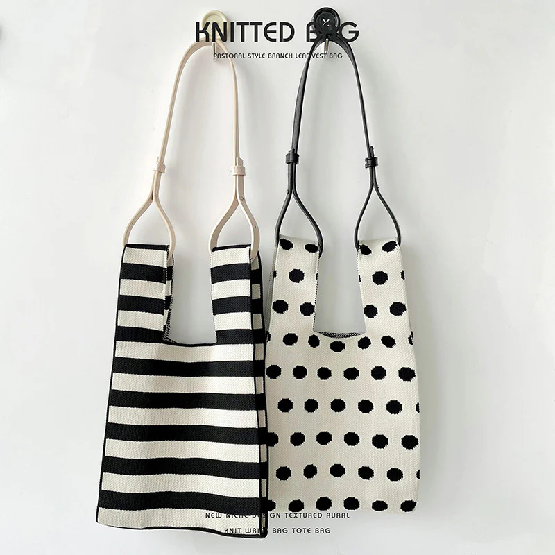 Polka dot striped knitted shoulder bag - Image 5