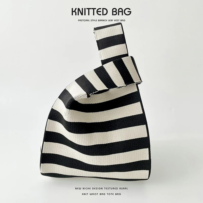 Polka dot striped knitted shoulder bag - Image 8