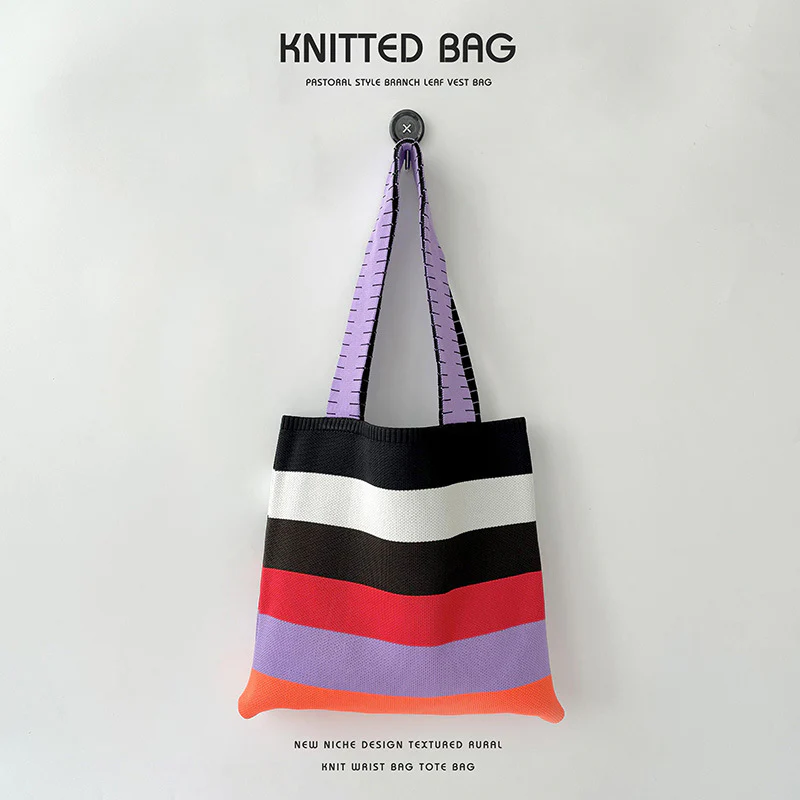 Rainbow Knit Shoulder Handbag - Image 9