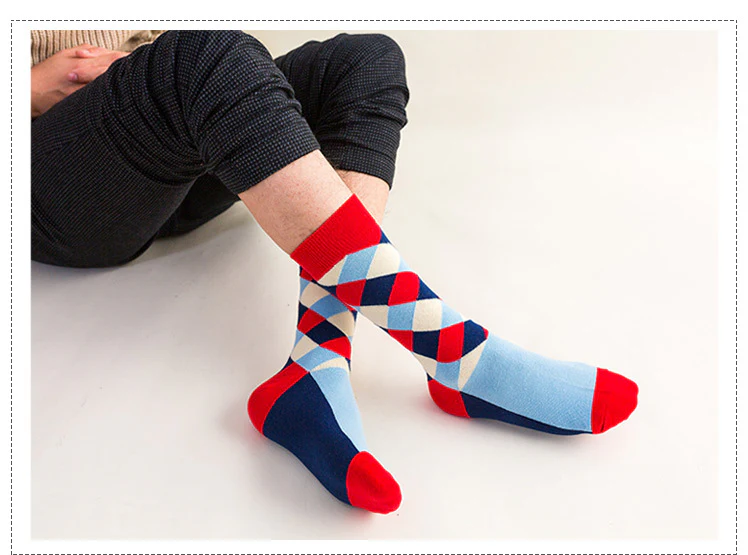 Rhombus Plaid Retro Contrast Color Tube Socks - Image 12