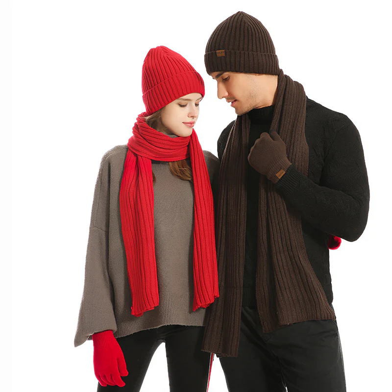 Solid Color Woolen Hat Scarf Gloves Three-Piece Set - Image 13