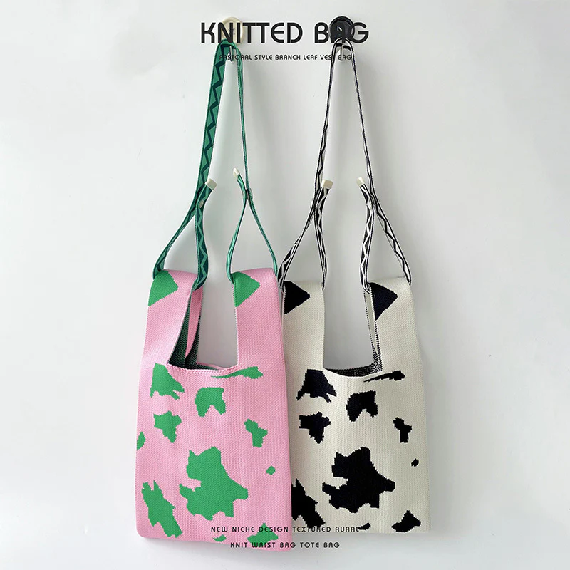 Spotted knitted shoulder tote bag - Image 5