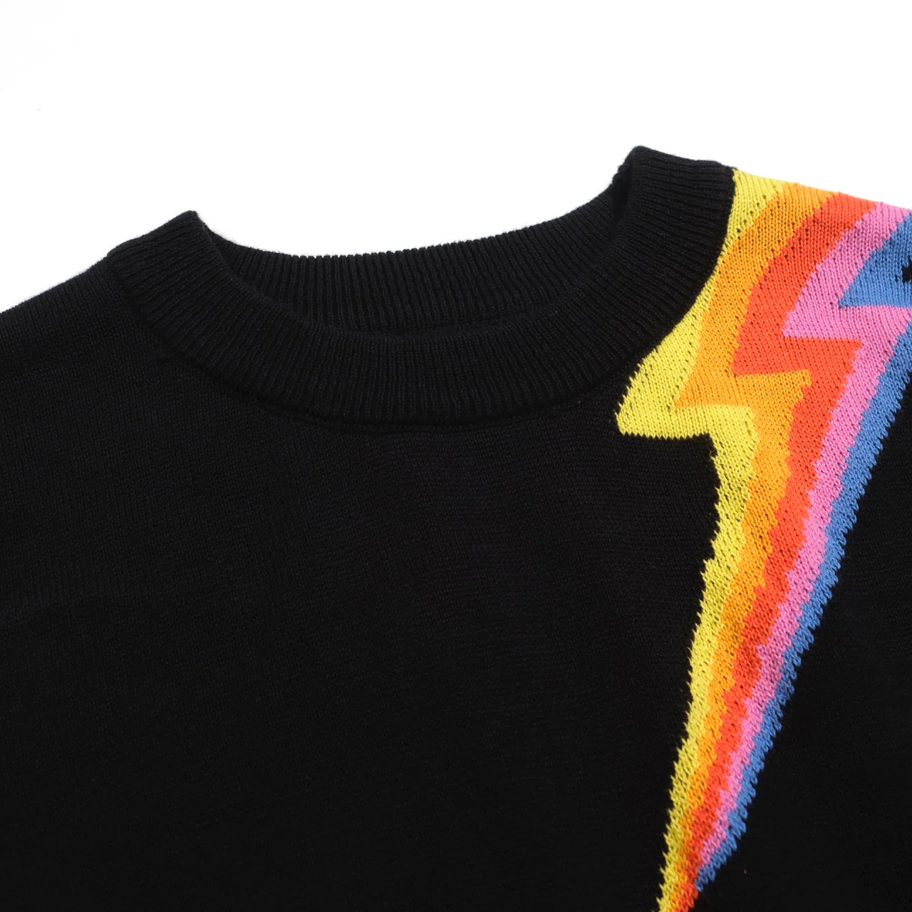 Women’s Black Knit Set with Colorful Lightning Graphic – Crop Top & Pencil Skirt - Image 14