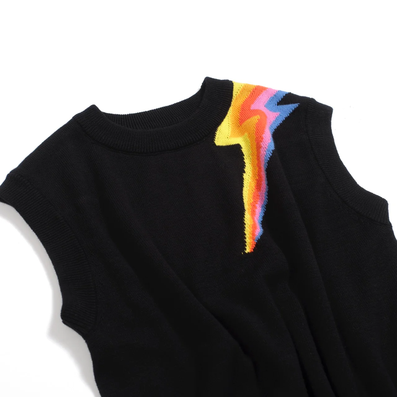 Women’s Black Knit Set with Colorful Lightning Graphic – Crop Top & Pencil Skirt - Image 18