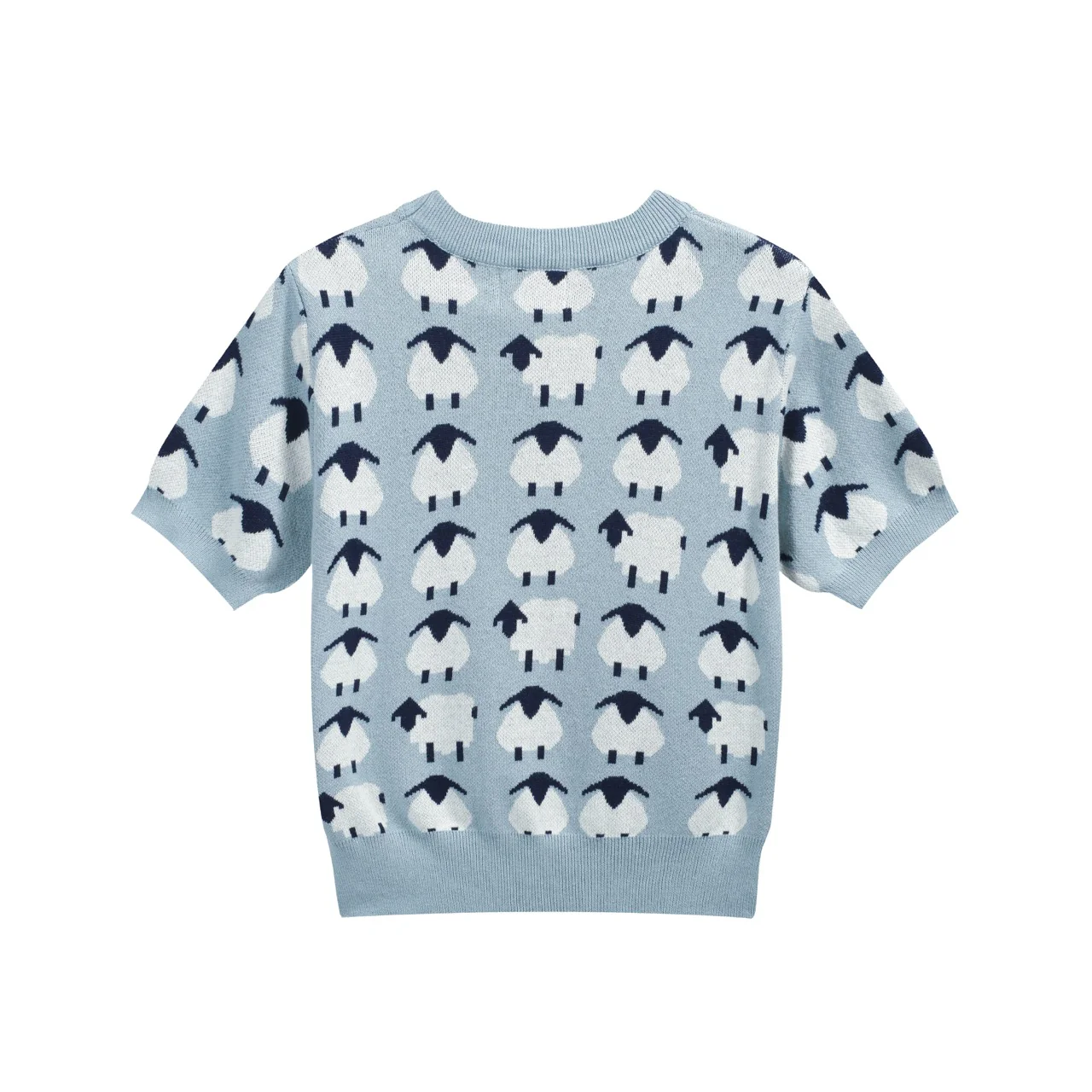 Women’s Blue Sheep Knit Tee – Playful Pastel Pullover-Cropped Length - Image 3