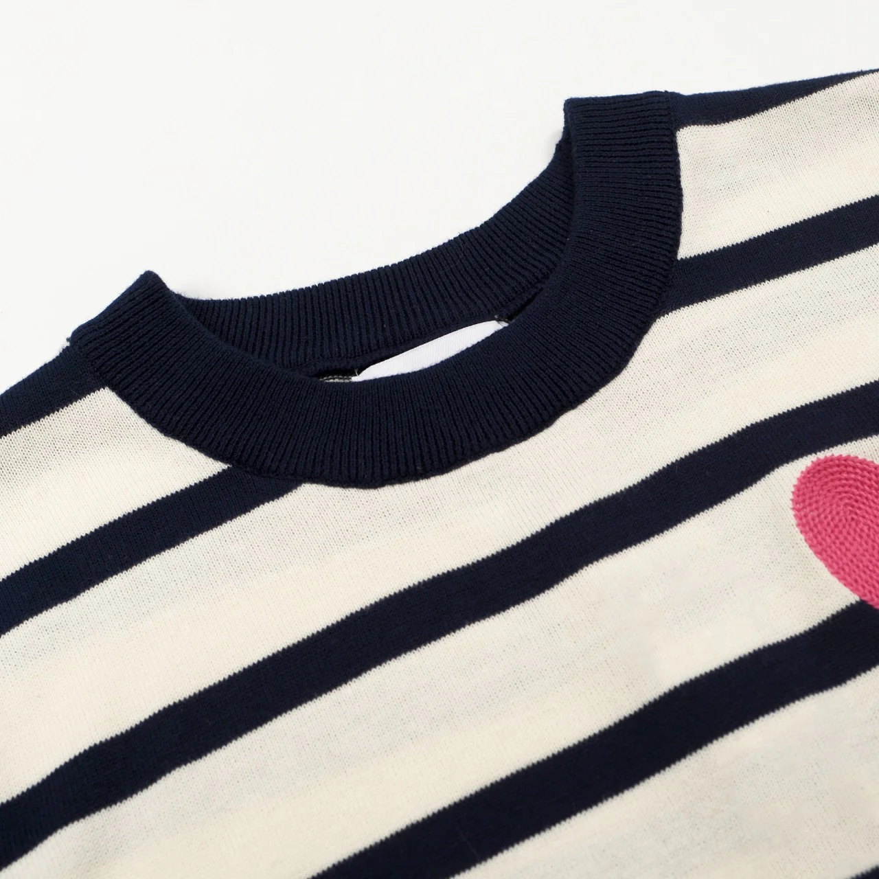 Women’s French Stripe Knit Tee – Pink Heart Embroidery & Colorblock Trim - Image 4