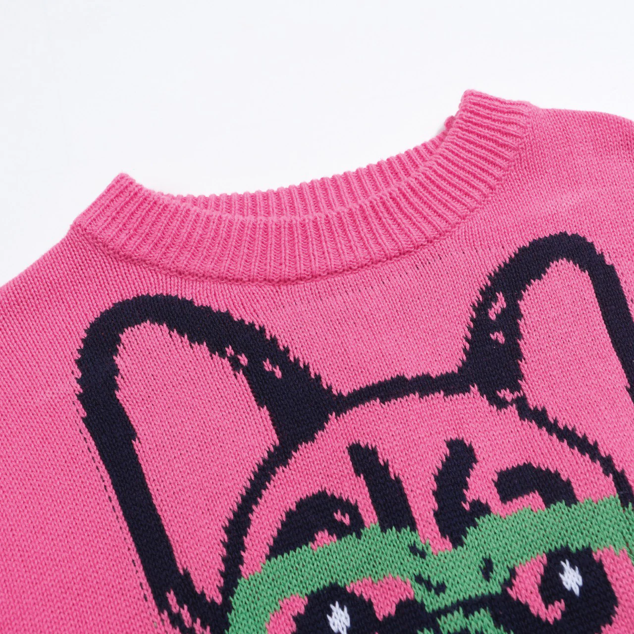 Women’s Hot Pink French Bulldog Sweater – Quirky Knit with Glasses Dog Motif - Image 3