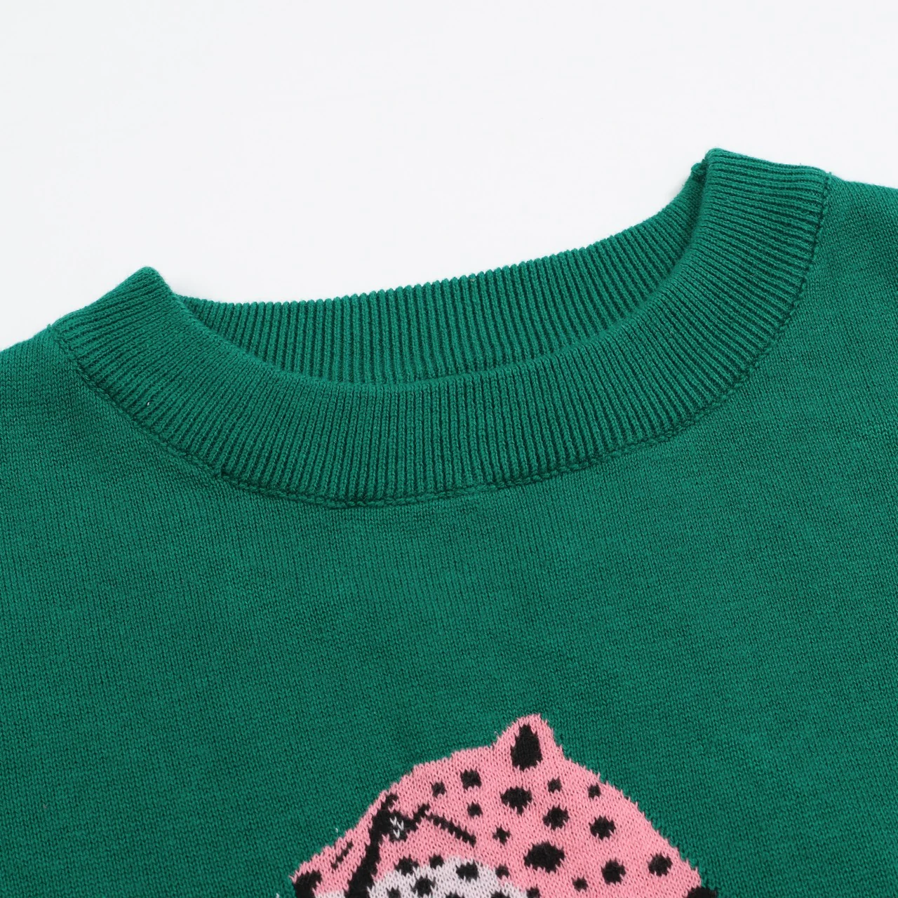 Women’s Pink Cheetah Knit Tee – Graphic Animal Print Sweater Top-Cropped Length - Image 4