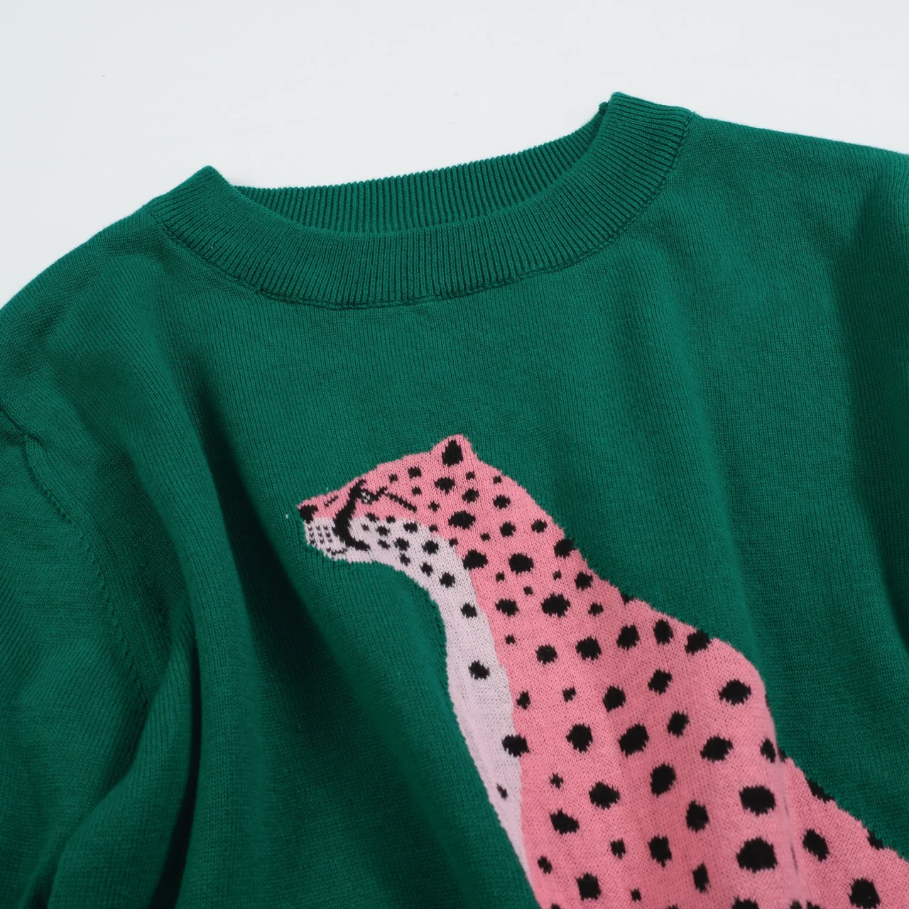 Women’s Pink Cheetah Knit Tee – Graphic Animal Print Sweater Top-Cropped Length - Image 8