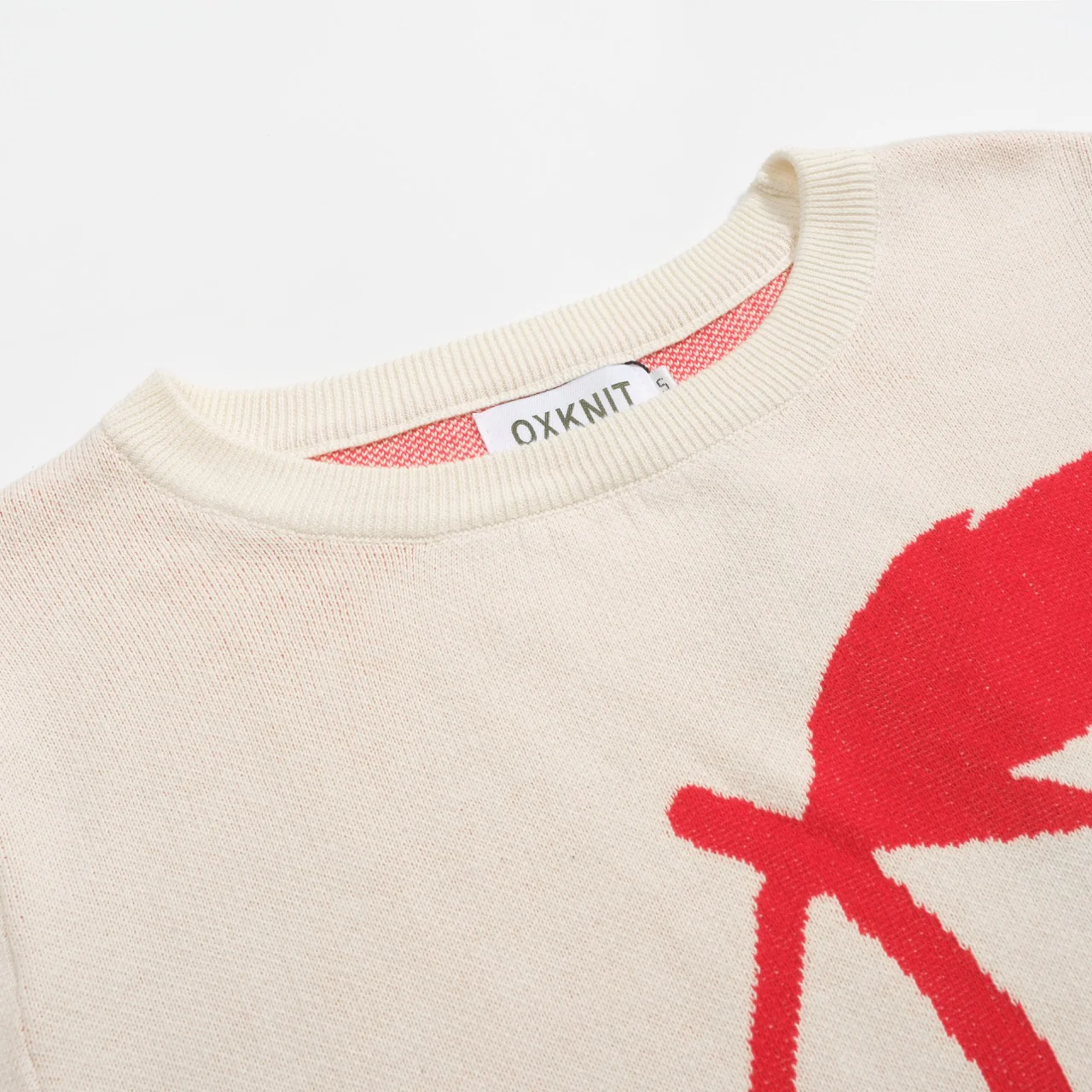 Women retro cream white cherry jacquard knitwear - Image 4