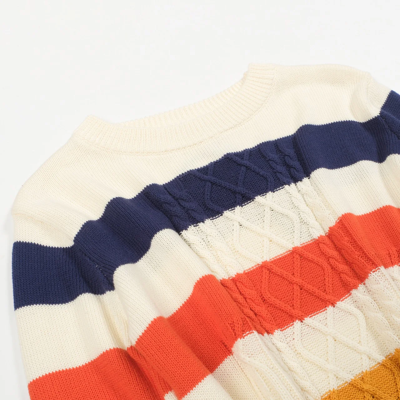 Women retro cream white twisted knit jacquard knitwear - Image 10