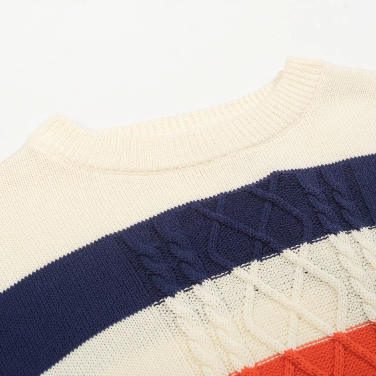 Women retro cream white twisted knit jacquard knitwear - Image 4