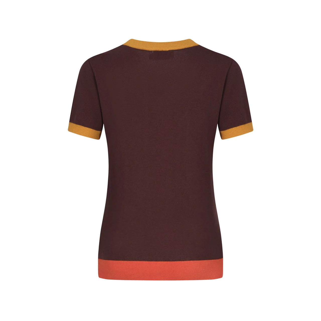Women Retro Wave Line V-Neck Brown Short Sleeves Knitwear - Image 3