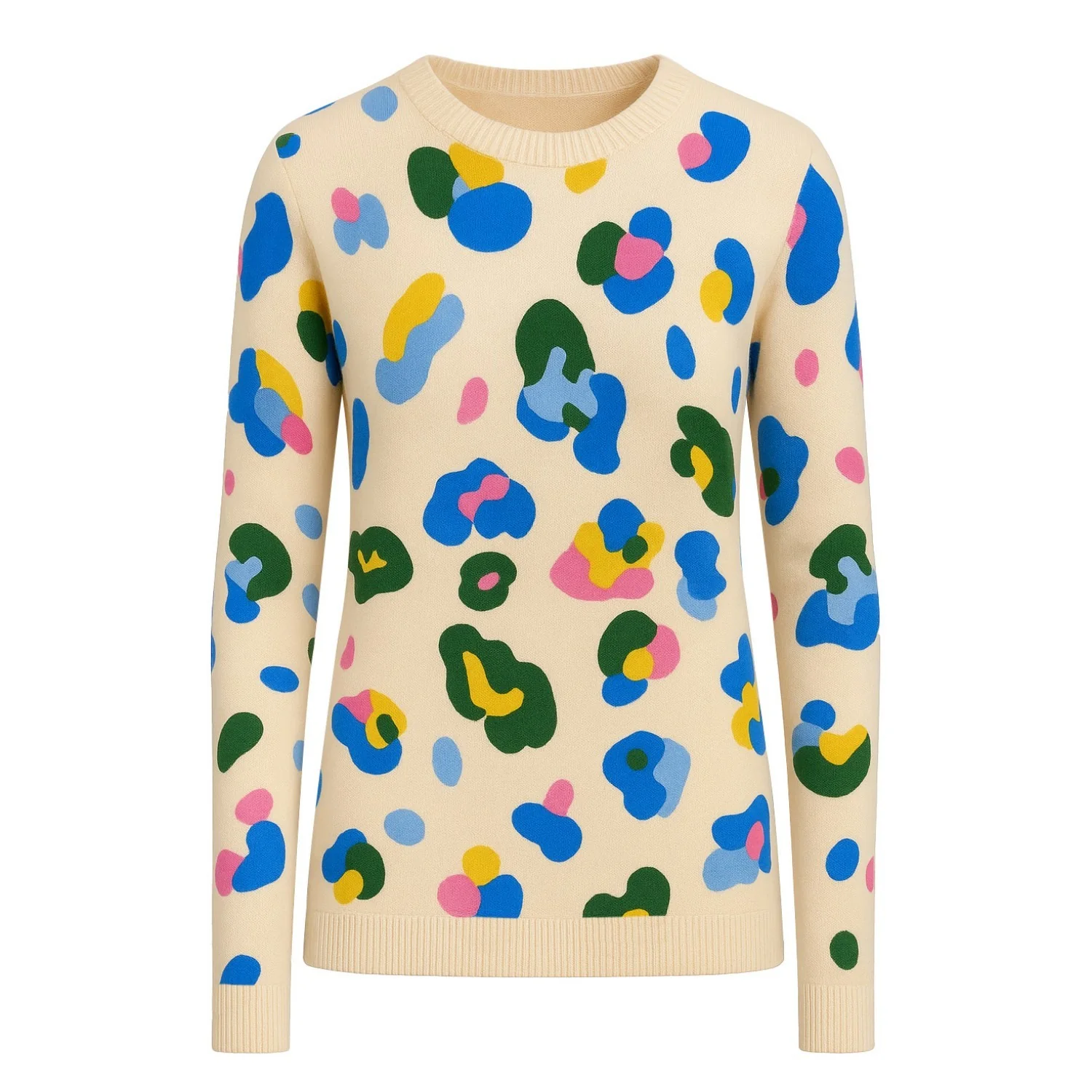 Women's apricot-colored leopard print jacquard knitwear