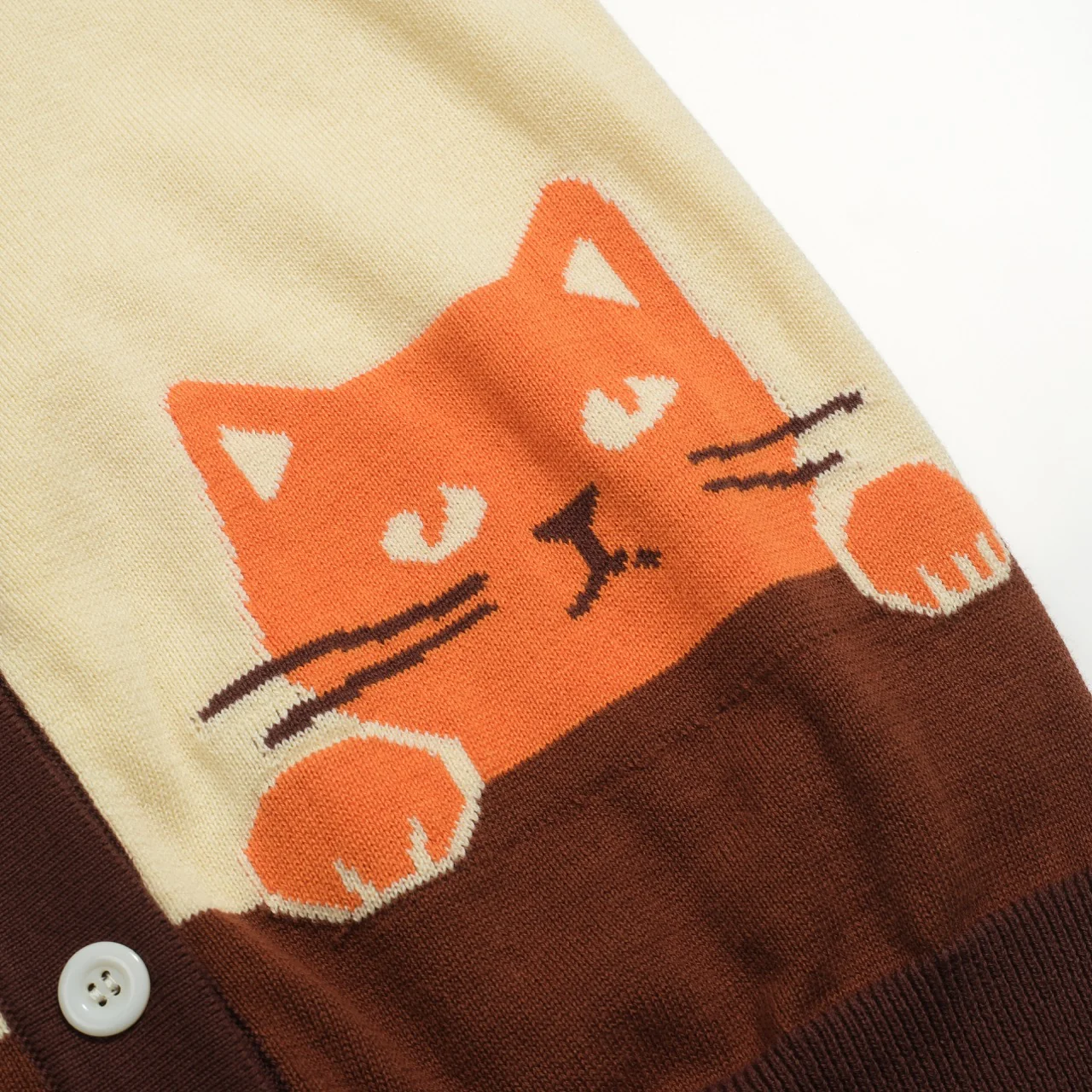 Women's apricot kitten vintage jacquard cardigan - Image 5