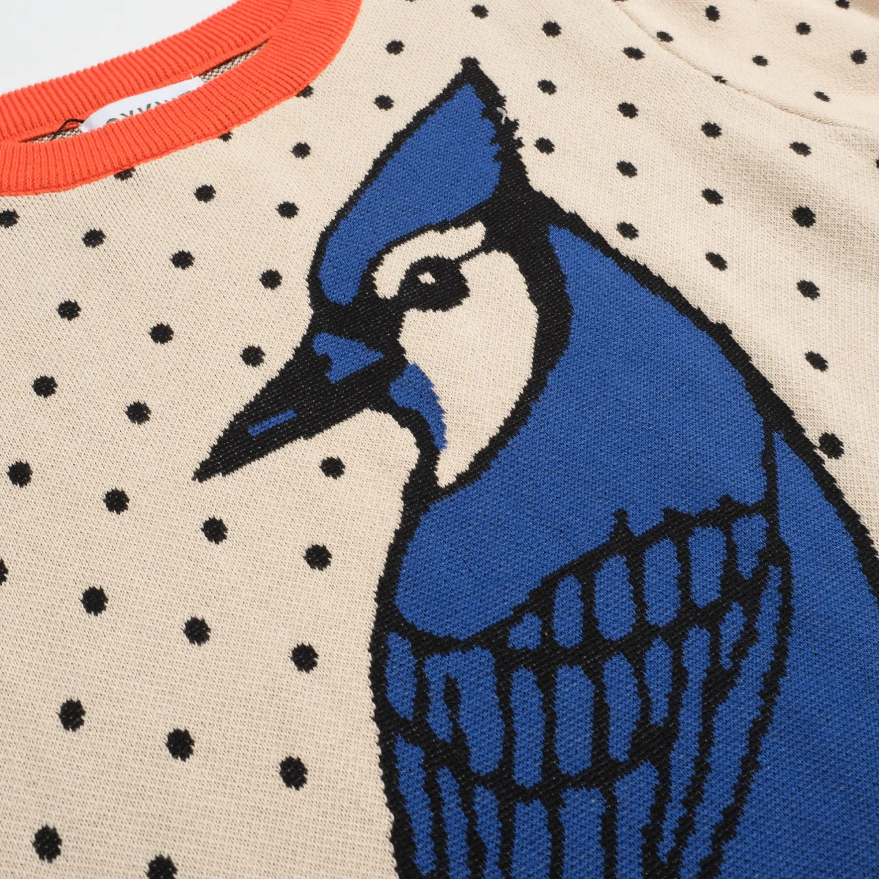 Women's apricot polka dot bird vintage knit T-shirt - Image 2