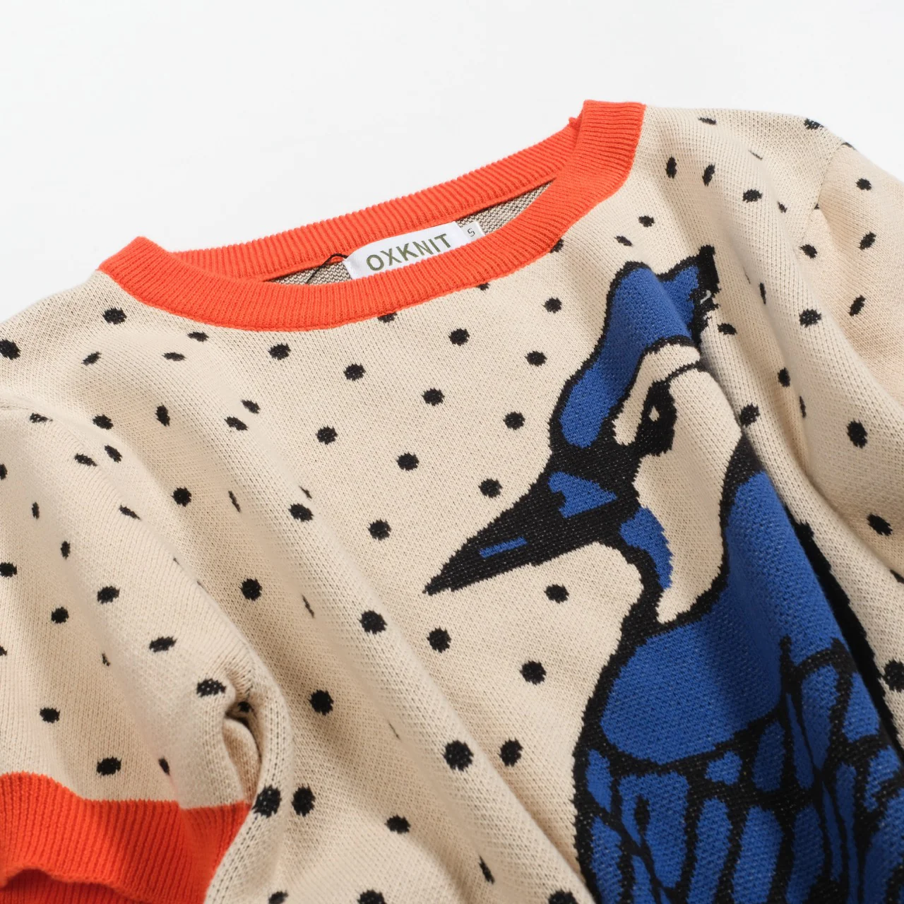 Women's apricot polka dot bird vintage knit T-shirt - Image 8
