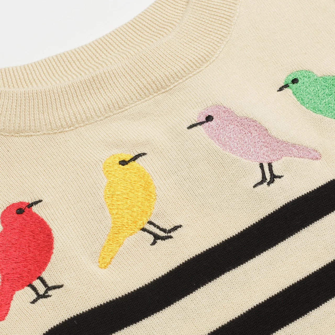 Women's apricot stripe embroidered bird knitwear - Image 2
