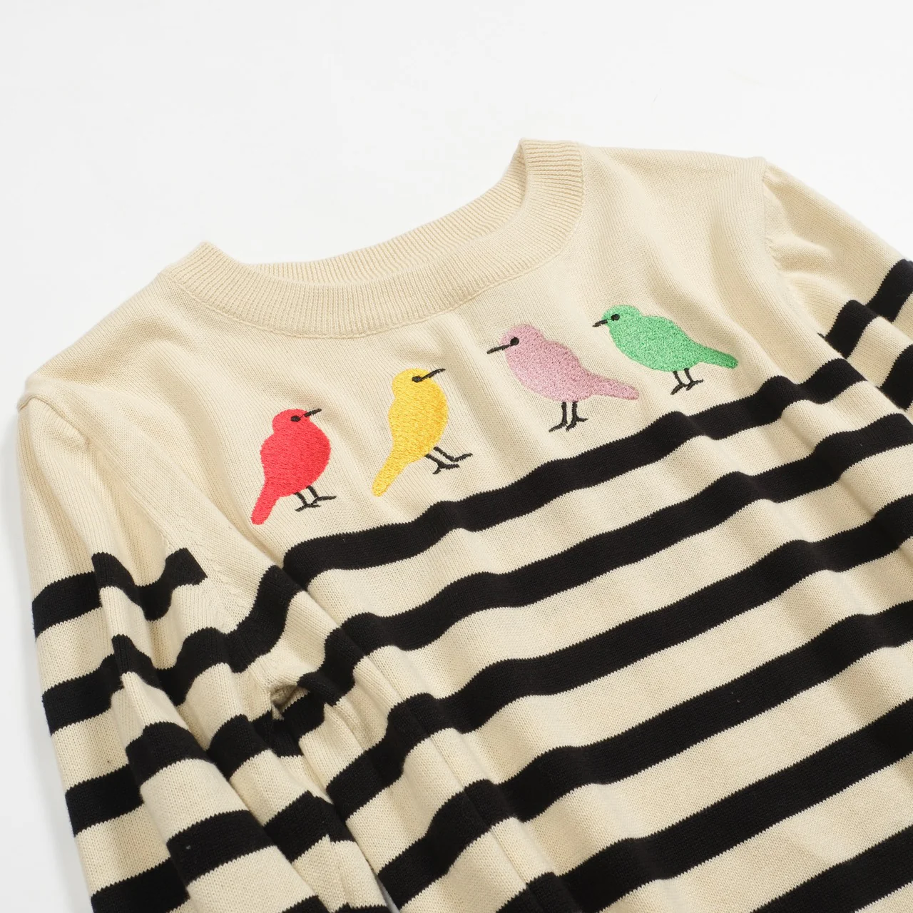 Women's apricot stripe embroidered bird knitwear - Image 9