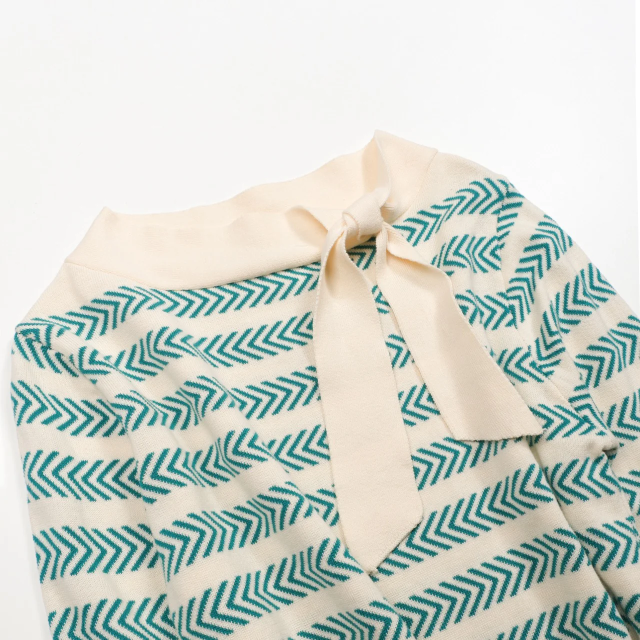 Women's Apricot Striped Vintage Street Knit Polo Shirt - Image 10