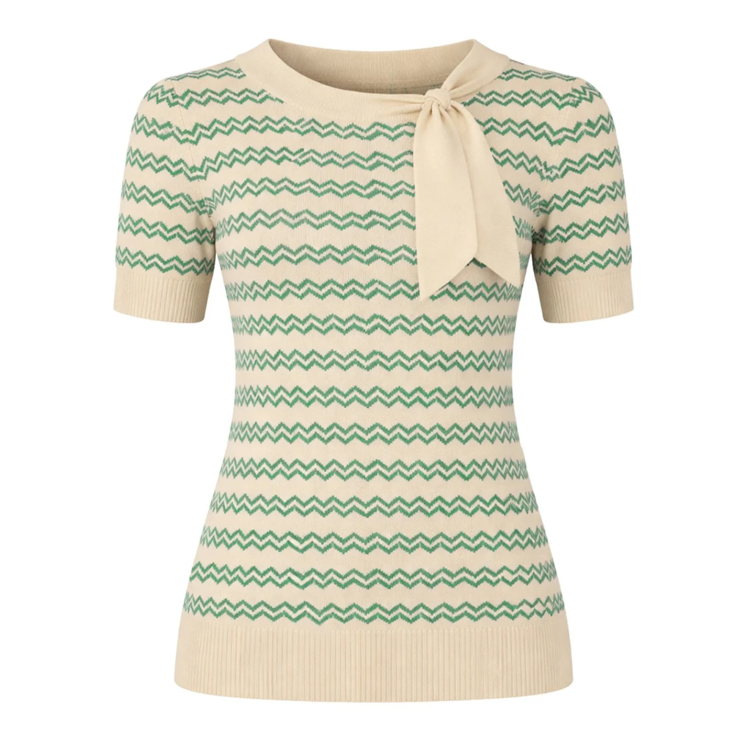 Women's Apricot White Classic Vintage Jacquard Knit T-Shirt