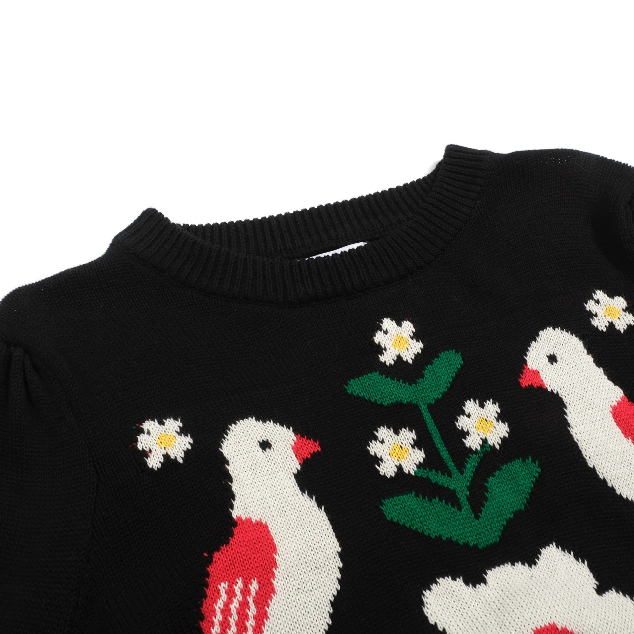 Women's black bird vintage bubble sleeve knitwear - Image 4