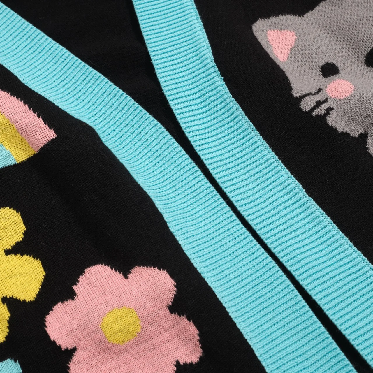 Women's black cat floral jacquard cardigan - Image 5