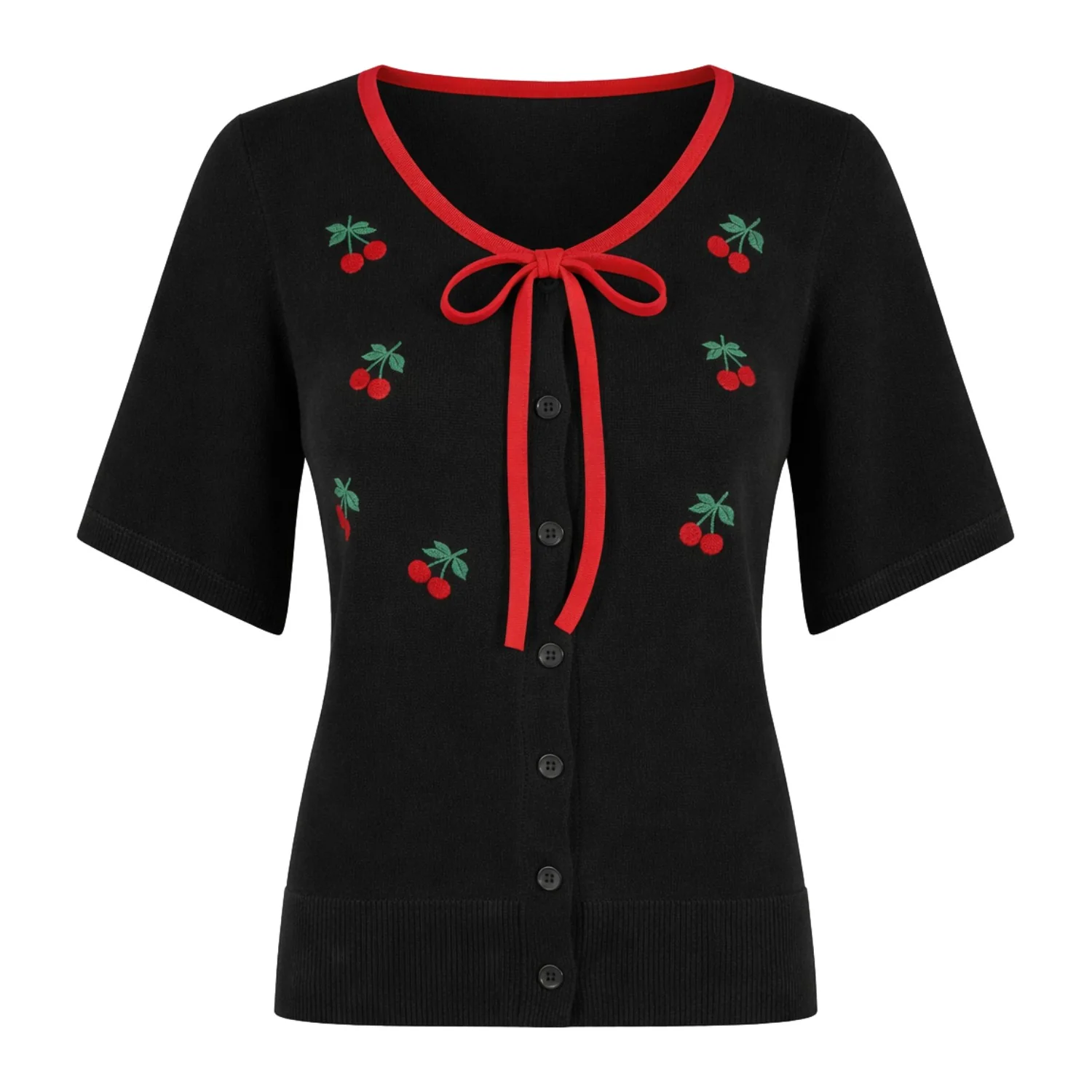 Women's black cherry lace-up five-cuff cardigan
