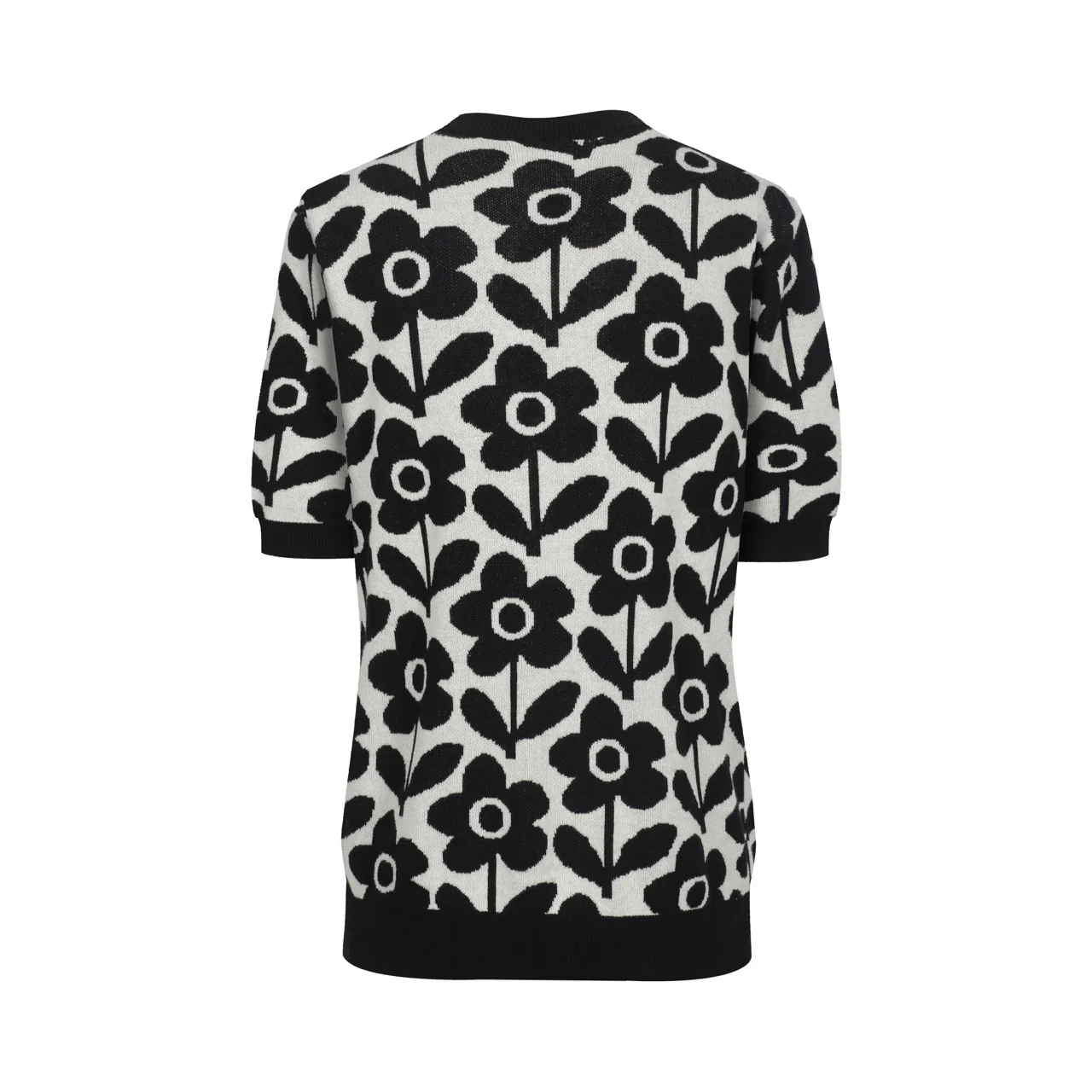 Women's black floral jacquard five-sleeve cardigan - Image 3
