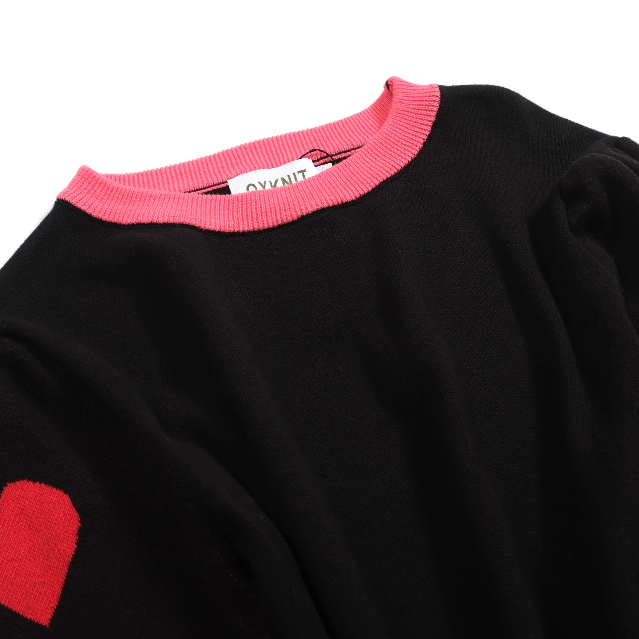 Women's black love jacquard bubble sleeve knitwear - Image 9