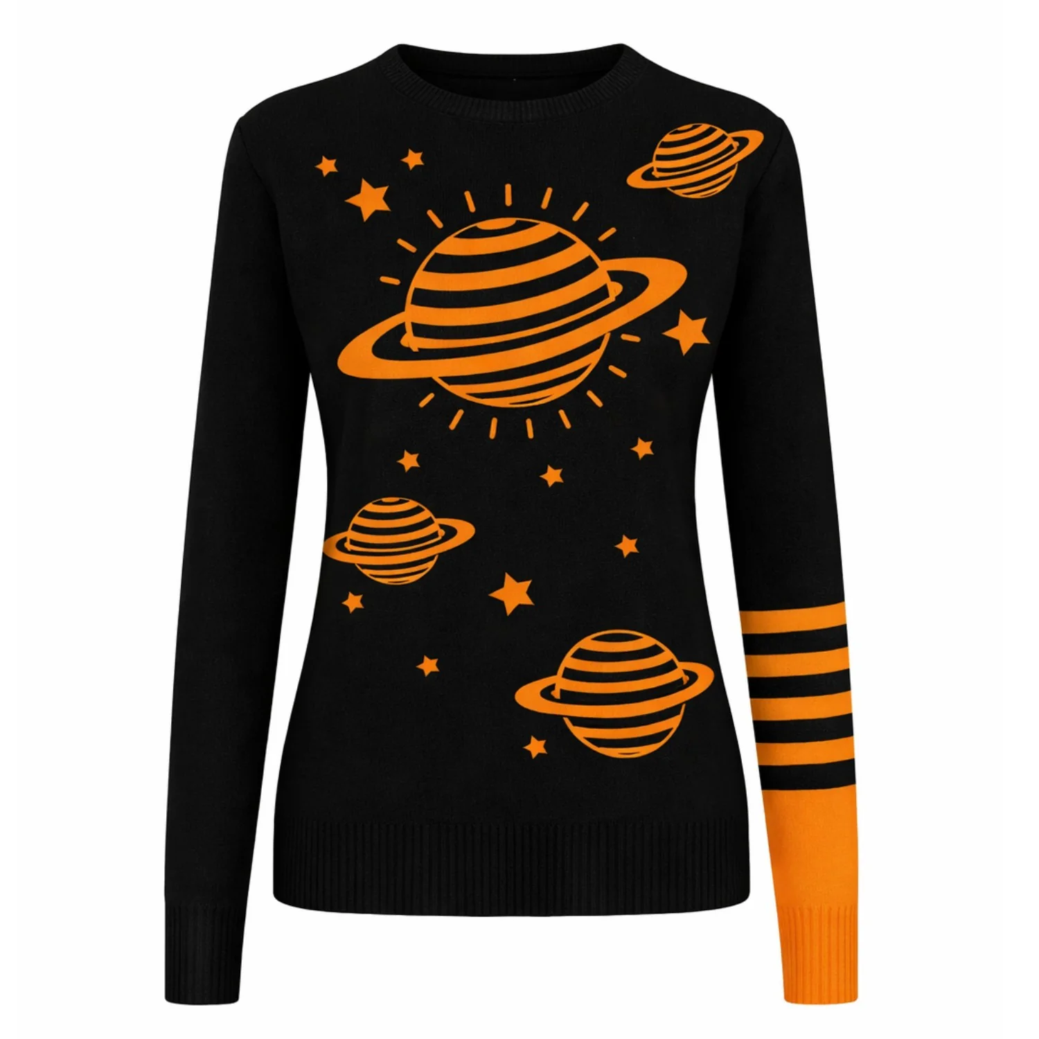 Women's black planet pattern vintage knitwear