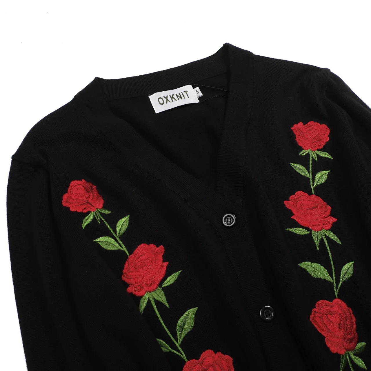 Women's black rose embroidered knit cardigan - Cropped Length - Image 10