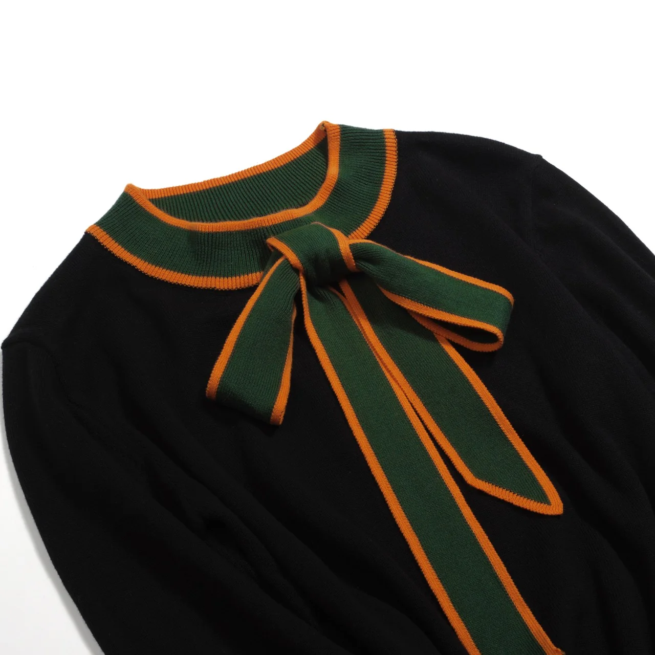 Women's black striped vintage fashion street knit Polo Shirt - Image 4