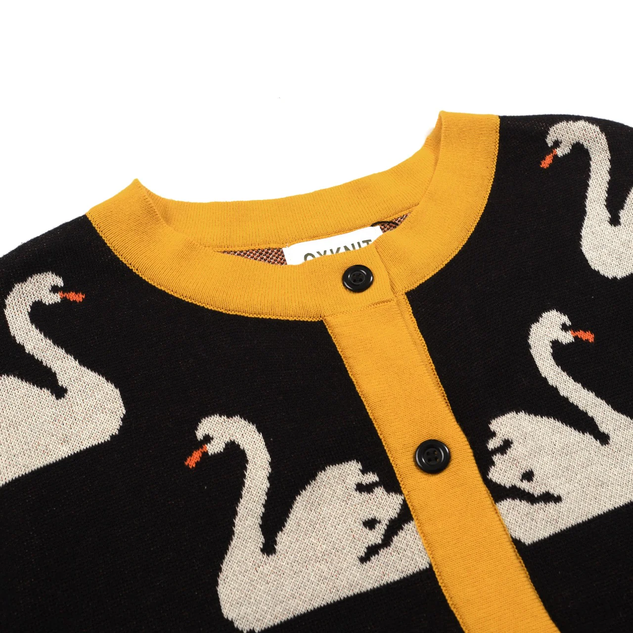 Women's black swan jacquard cardigan - Image 4
