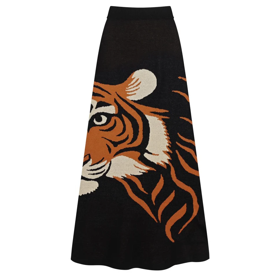 Women's black tiger print vintage knit skirt