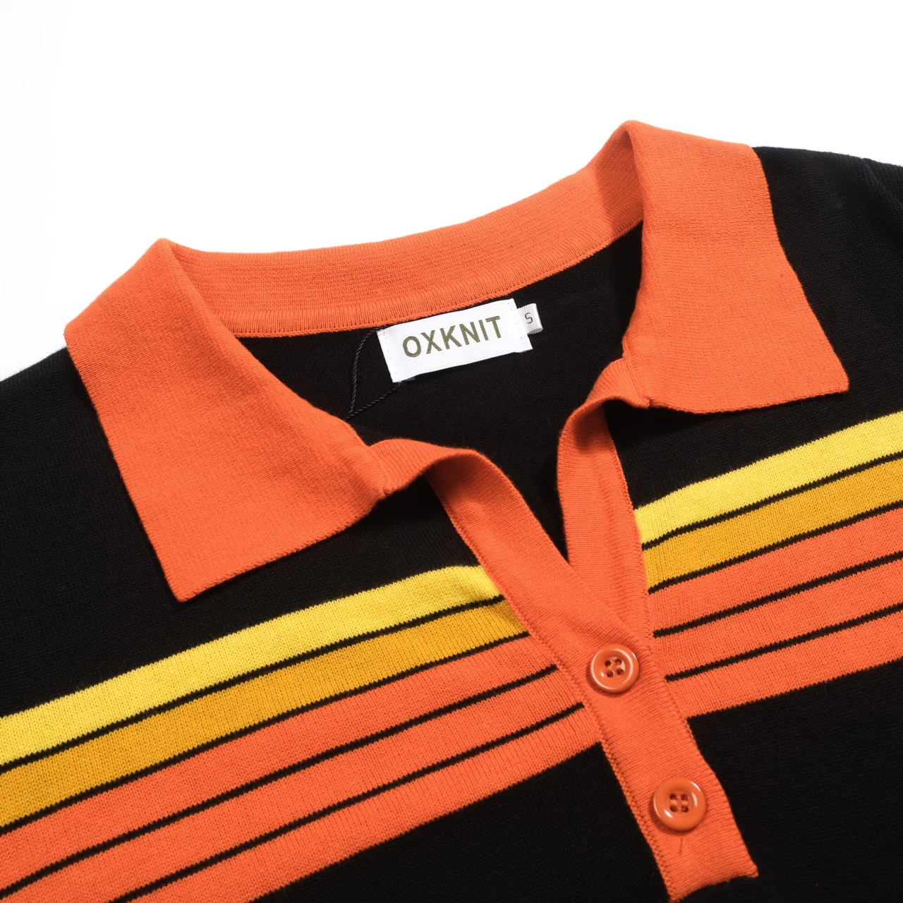 Women's black vintage art striped Jacquard V-neck polo - Image 4