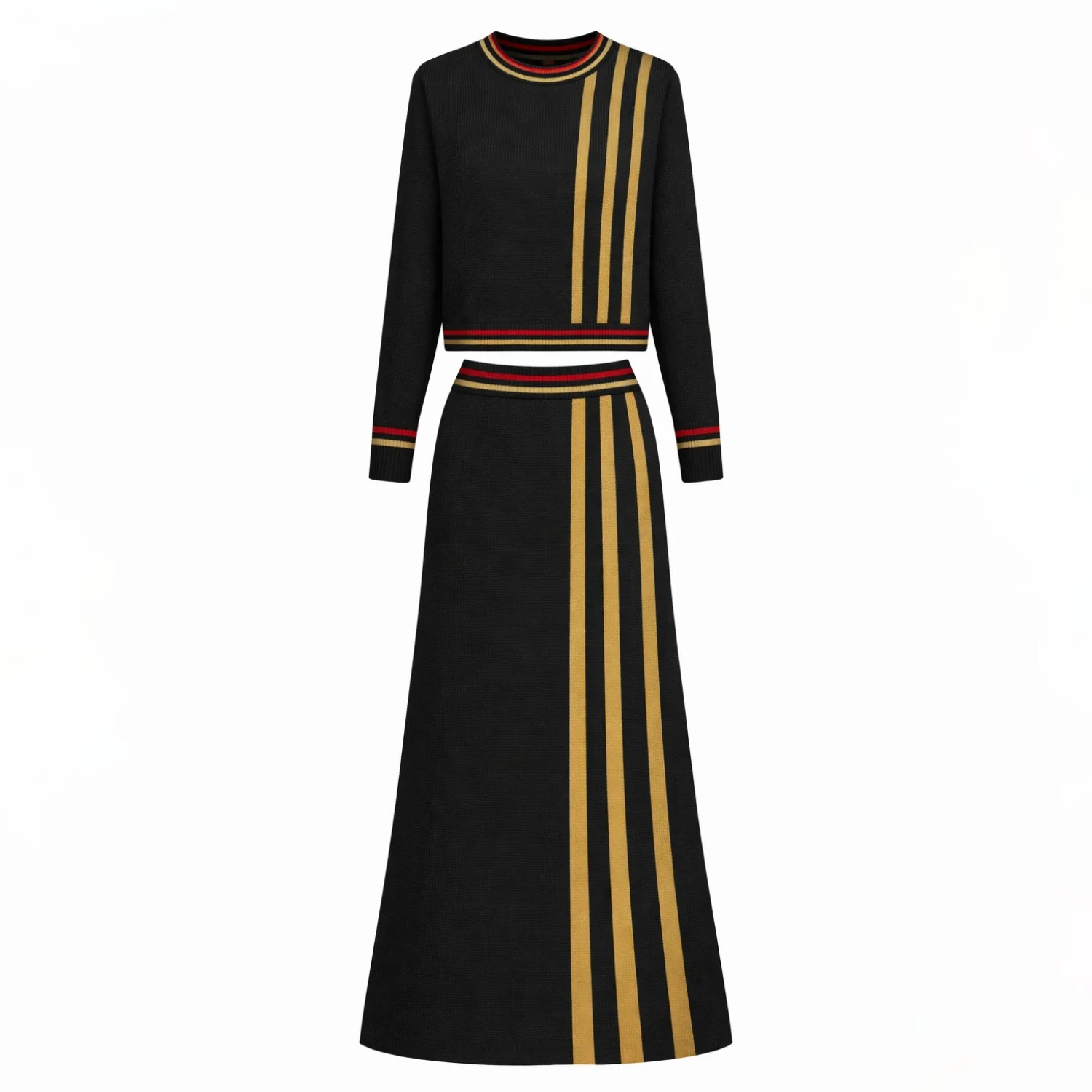Women's black vintage preppy knit skirt suit