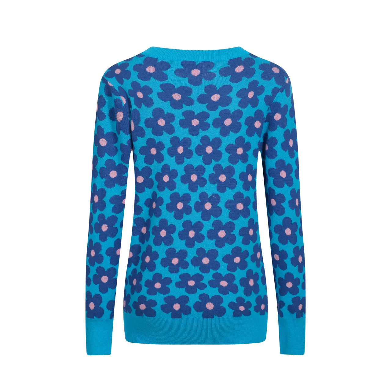 Women's Blue floral Jacquard vintage knitwear - Image 3