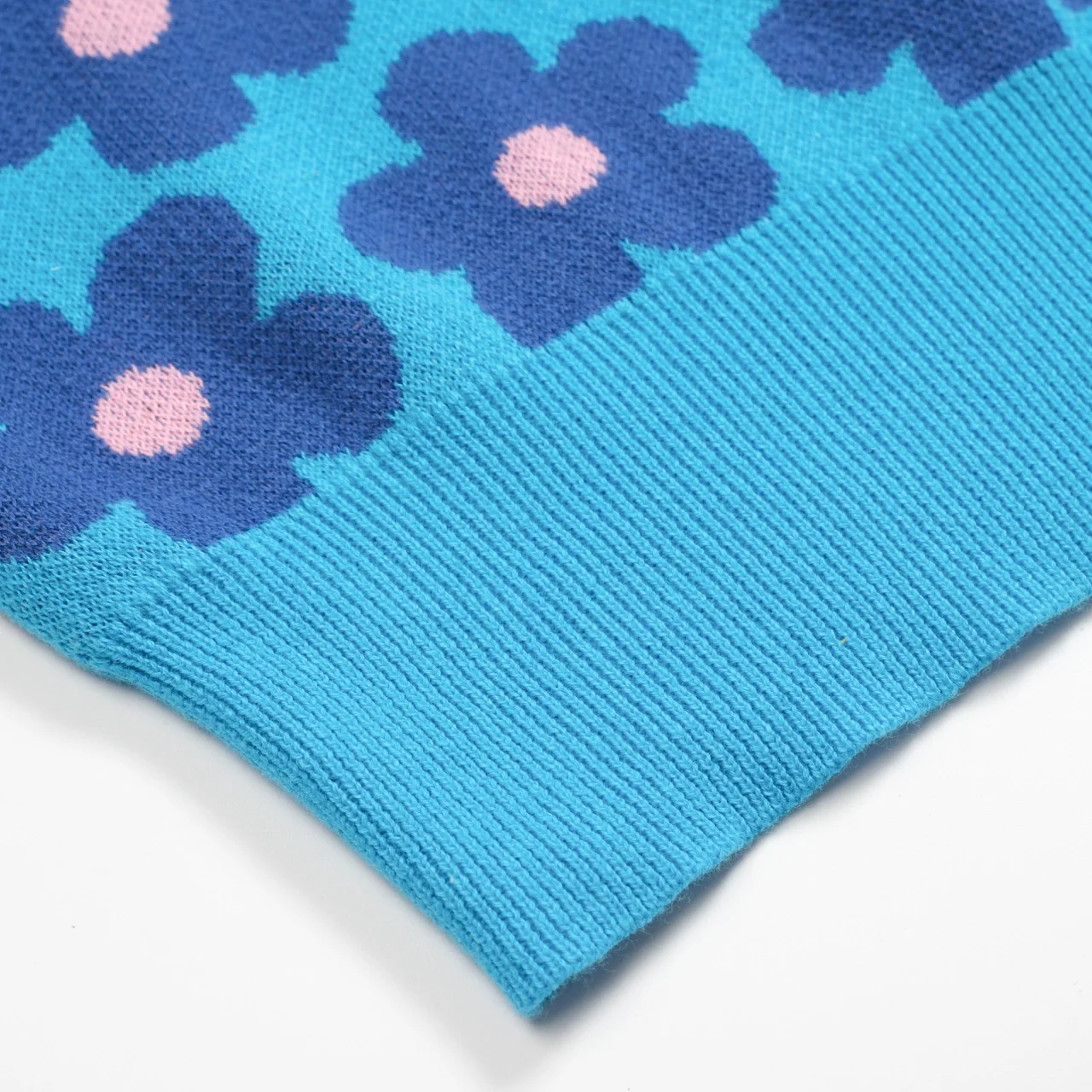 Women's Blue floral Jacquard vintage knitwear - Image 6