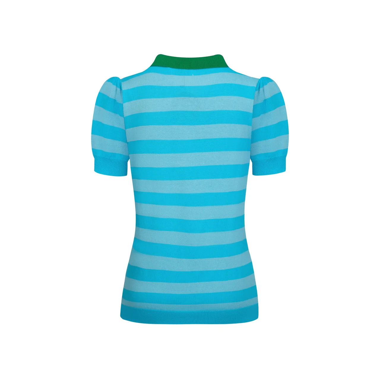 Women's blue striped Collage knitted bubble sleeve polo - Image 3