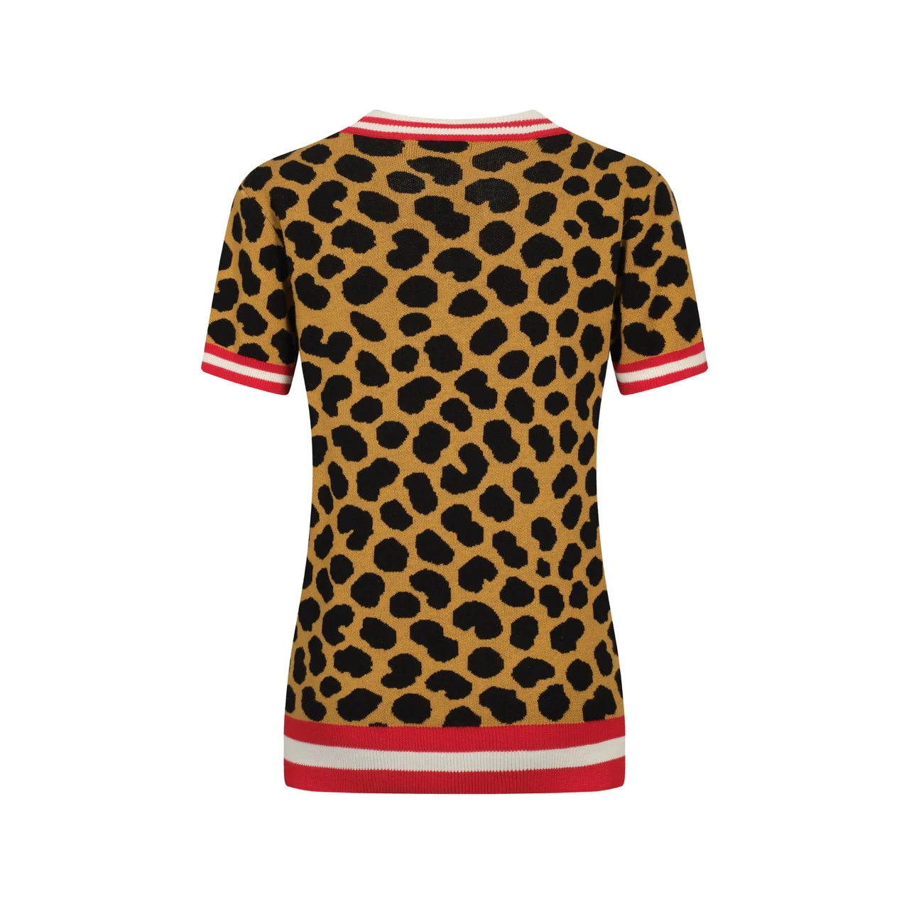 Women's brown leopard print jacquard V-neck knit T-shirt - Image 3