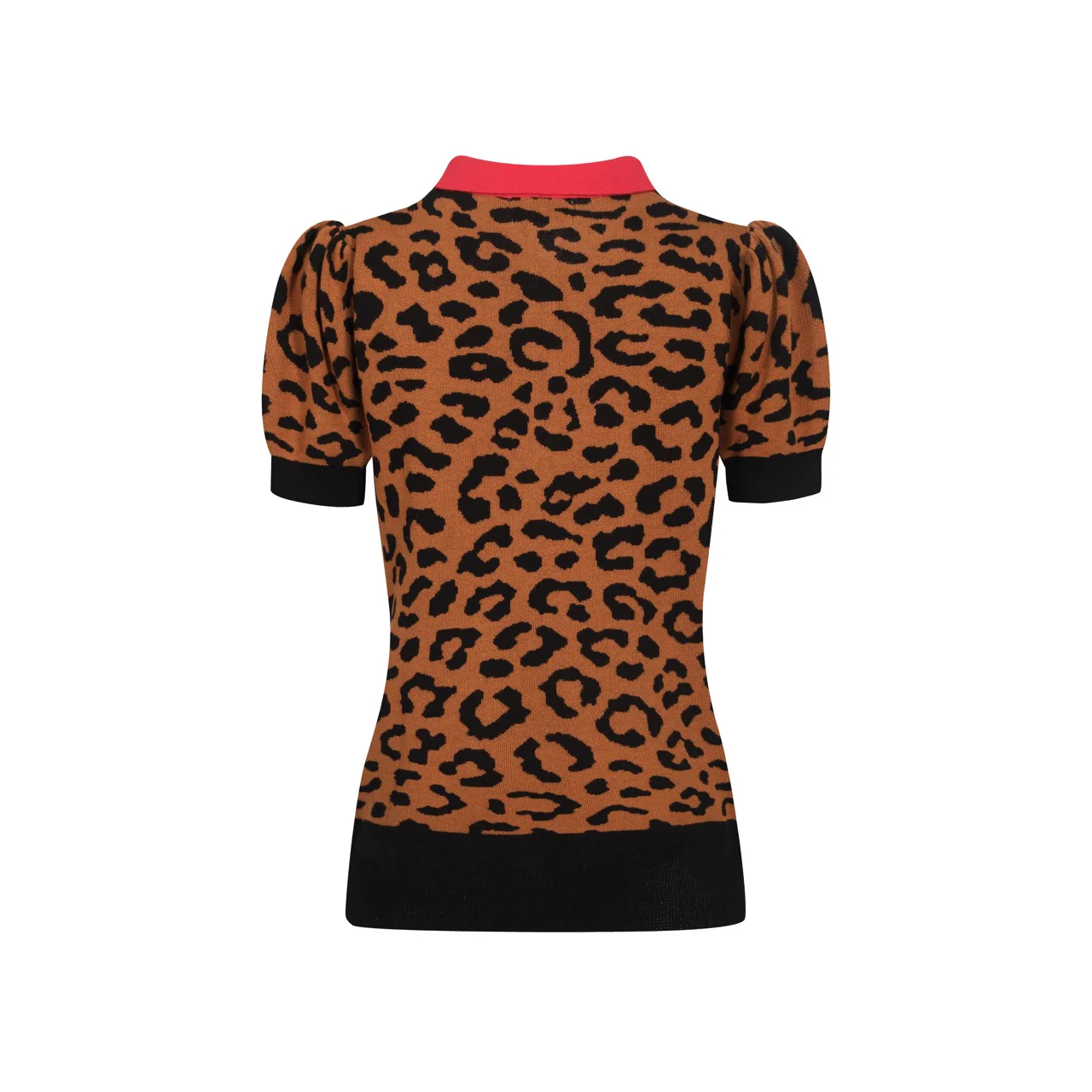 Women's brown leopard print puff sleeve polo - Image 3