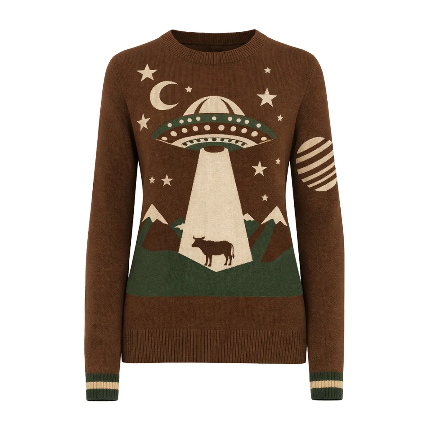Women's Brown Lighthouse Stars Retro Design Jacquard Knitwear