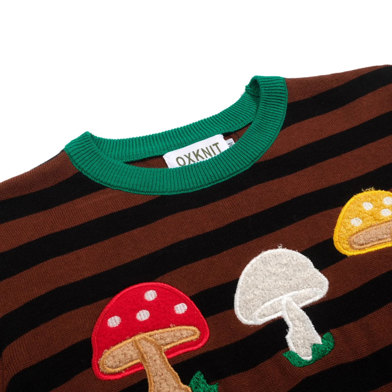 Women's brown striped mushroom embroidery knitwear - Image 4
