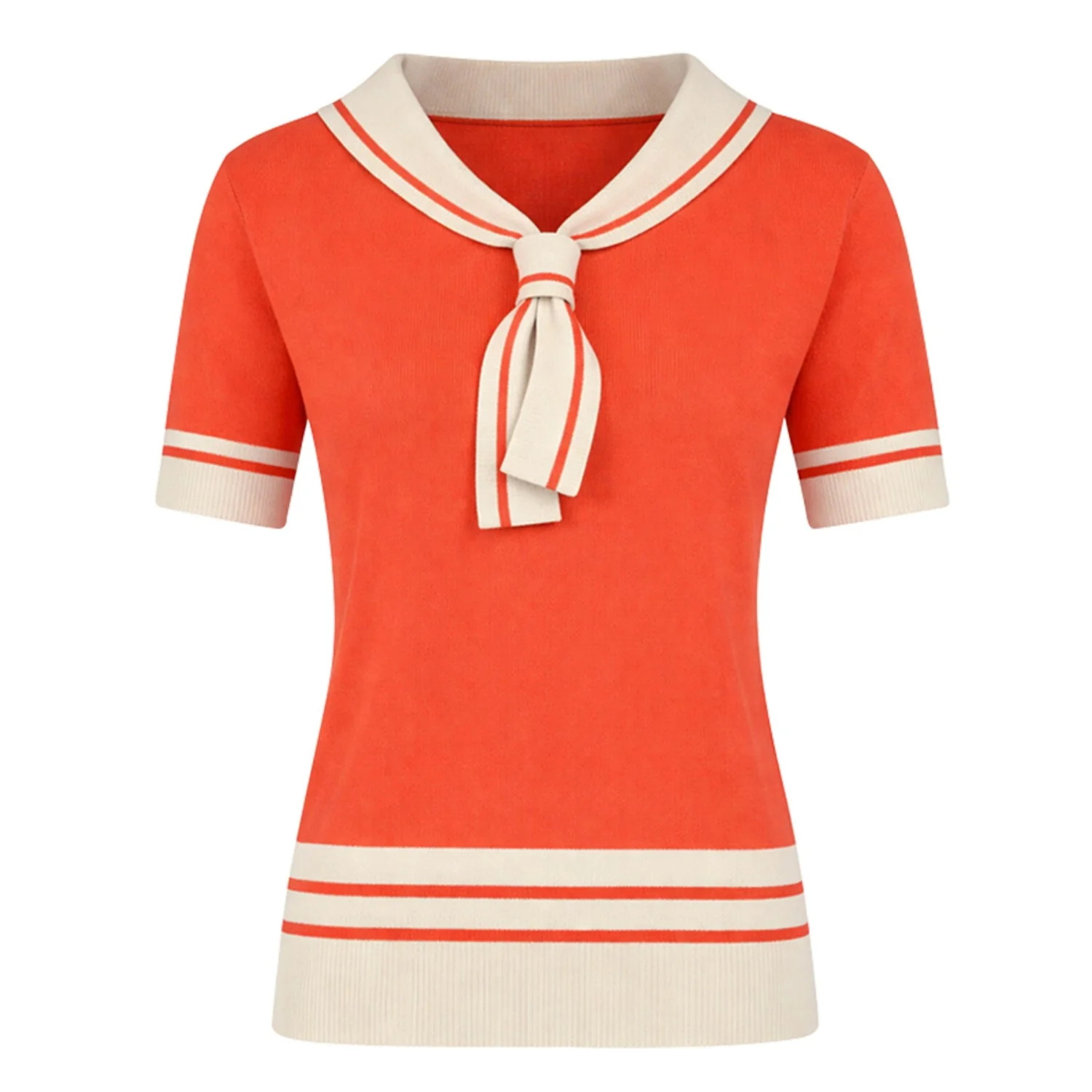 Women's classic orange striped jacquard knit T-shirt