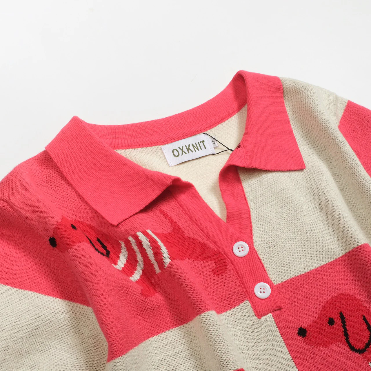 Women's Dachshund jacquard knitted V-neck polo - Image 10