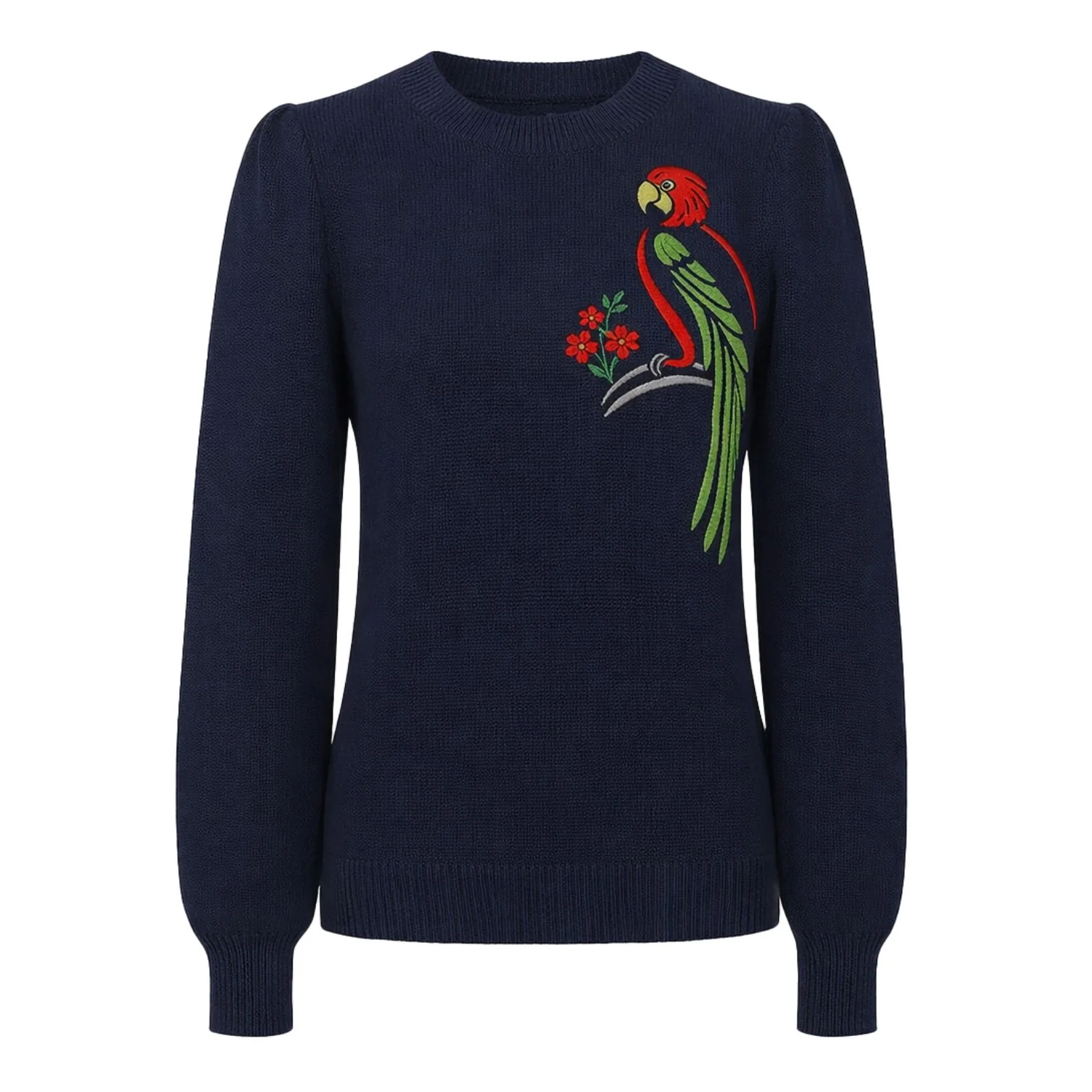 Women's dark blue classic bird embroidery vintage jacquard knitwear